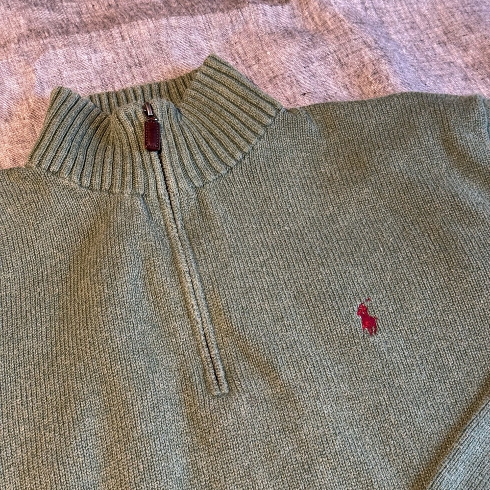 Polo Ralph Lauren 100% Cotton Quarter-Zip Mockneck Jumper Green Size XL - Picture 4 of 8